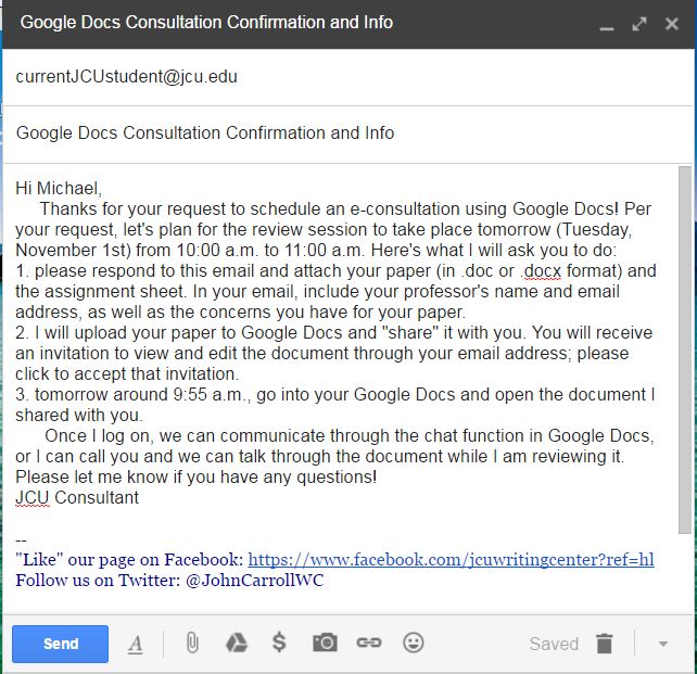 Google Docs consultation follow-up email