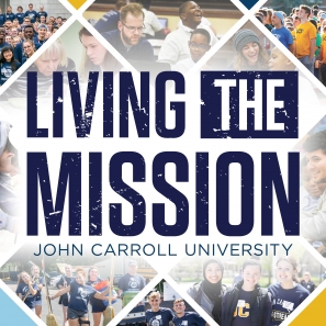 CSSA Living the Mission Podcast Cover, behind the logo text are images of students serving in the community