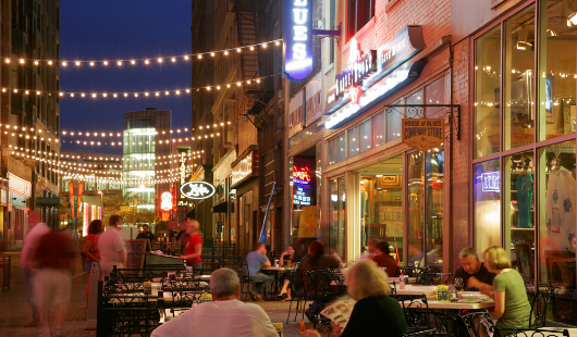 Dining at night in downtown Cleveland