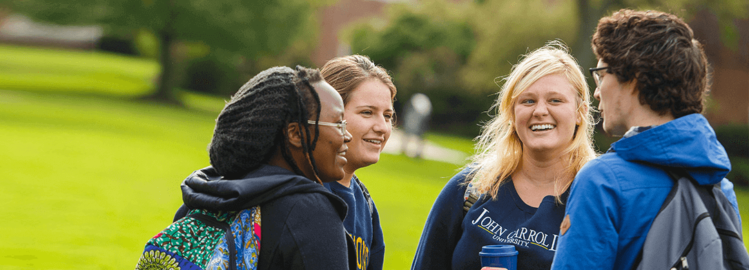 students talking on the quad