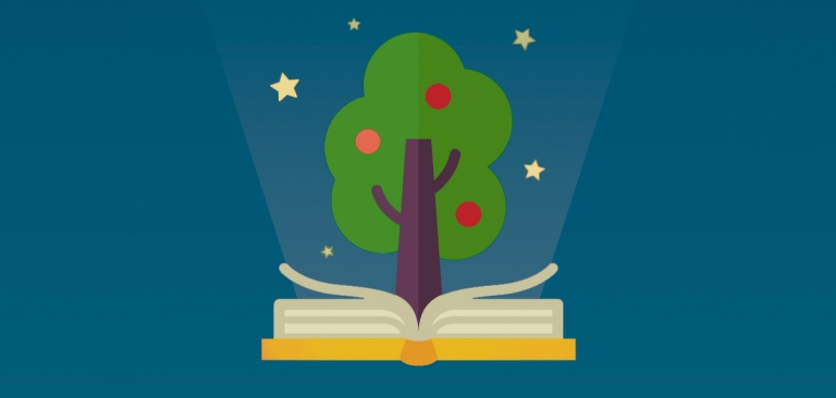 Graphic of a tree growing out of an open book
