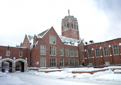 John Carroll University's snow covered campus.