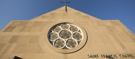 Focus on the top part of St. Francis Chapel